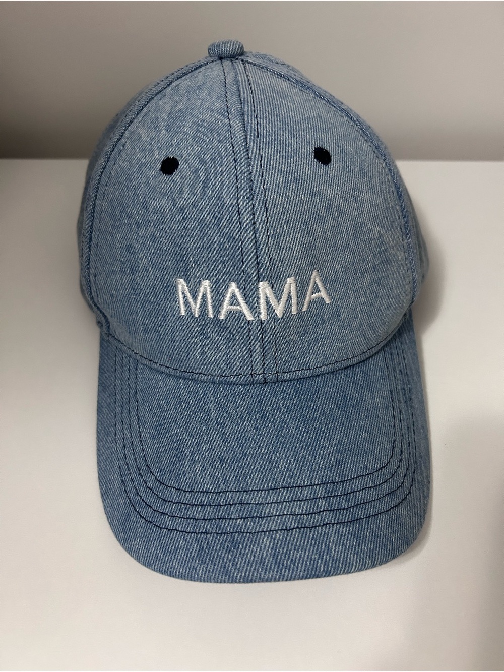 Mama Embroidered Light Blue Denim Baseball Cap